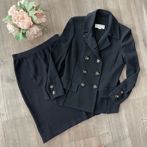 St. John Black Santana Knit Skirt Suit Set - Picture 1 of 8